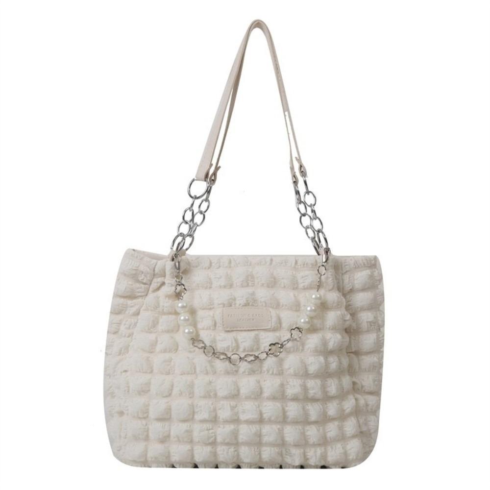 Korean Style Plaid Handbag Beaded Bubble Cloud Bag Fashion Pleated Tote Bag  Girls