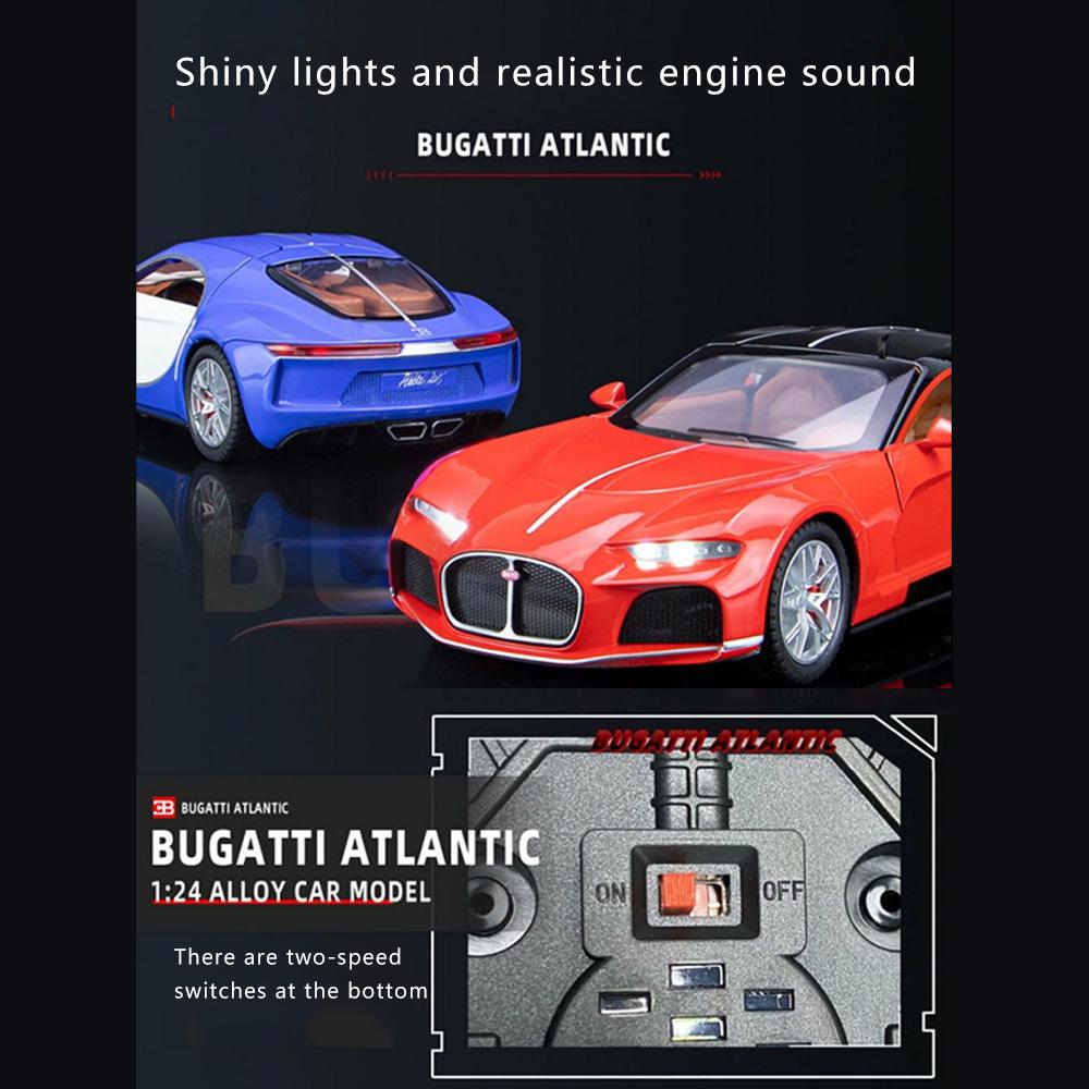 1/24 Scale Bugatti Atlantic Supercar Diecast Car Model Toy, Pull Back Toy Vehicle with Sound and Light for Kids Toddler Boys Girls Gift Collection