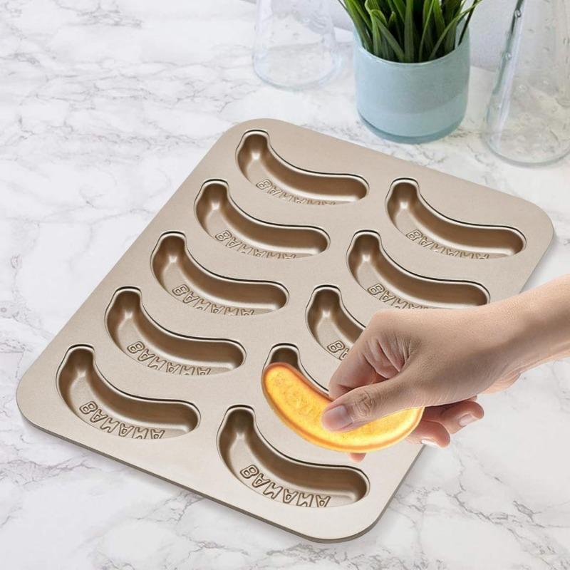 10 Antihaft-Kuchenbackform aus Metall in Bananenform, verwendet für Pfannkuchen und Kuchen, Küchen- und Bäckerei-Backzubehör