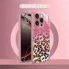 Třpytivý Gradientový Leopardí Vzor Růžová Metalická Barva Skleněné Pouzdro Na Telefon Pro iPhone 11 12 13 14 15 16 17 Pro Max Plus 17 Air 16E Kryt