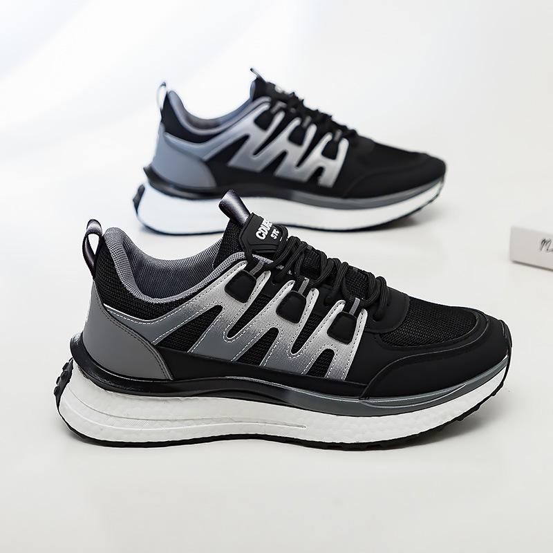 

Осенняя спортивная обувь для пар, цветные мужские и женские модные кроссовки для бега, дышащая повседневная обувь на толстой подошве 40 чёрный