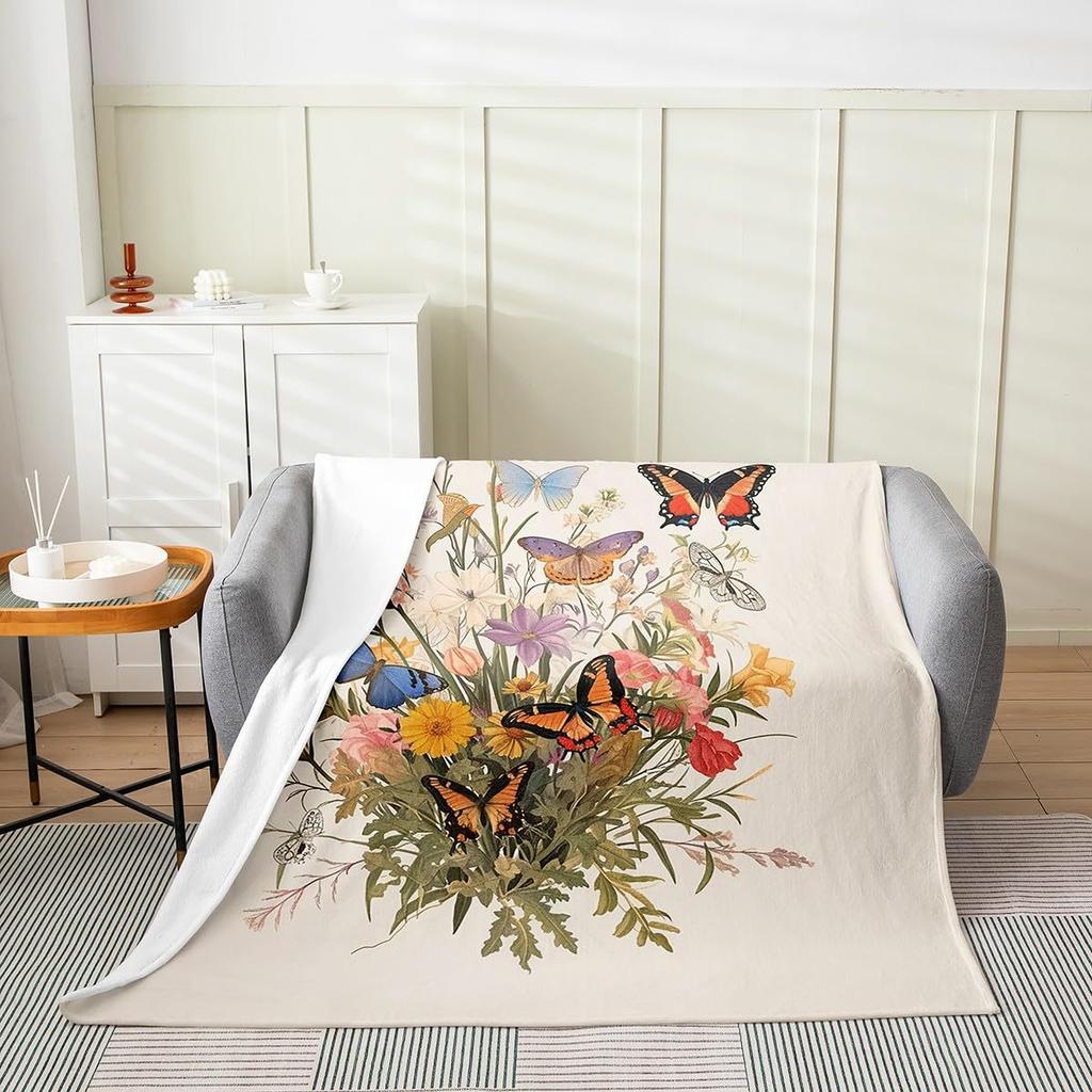 Butterfly Illustration Printed Pattern Blanket Soft Comfortable Flannel Warm Home Blanket Blanket Gift Blanket