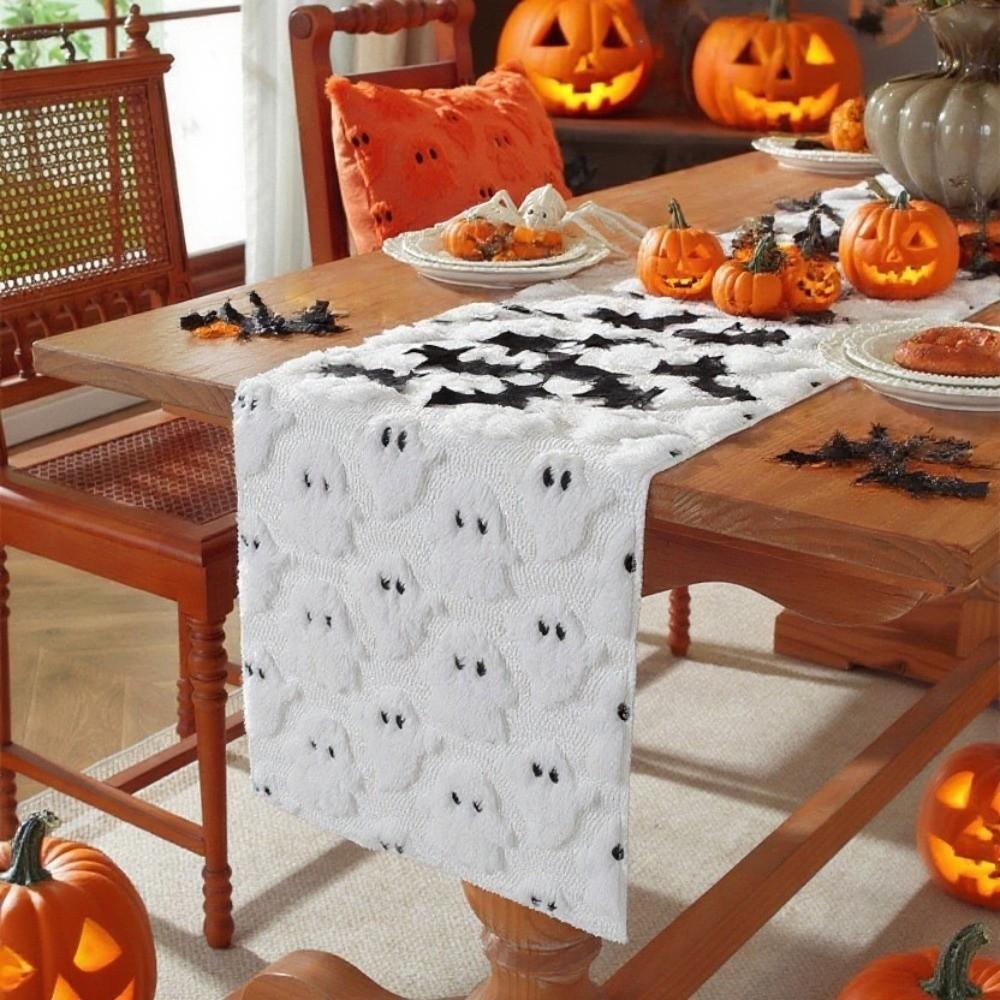 Comfortable Halloween Table Runner Soft Texture 3D Tufting Dining Tablecloth Restaurant