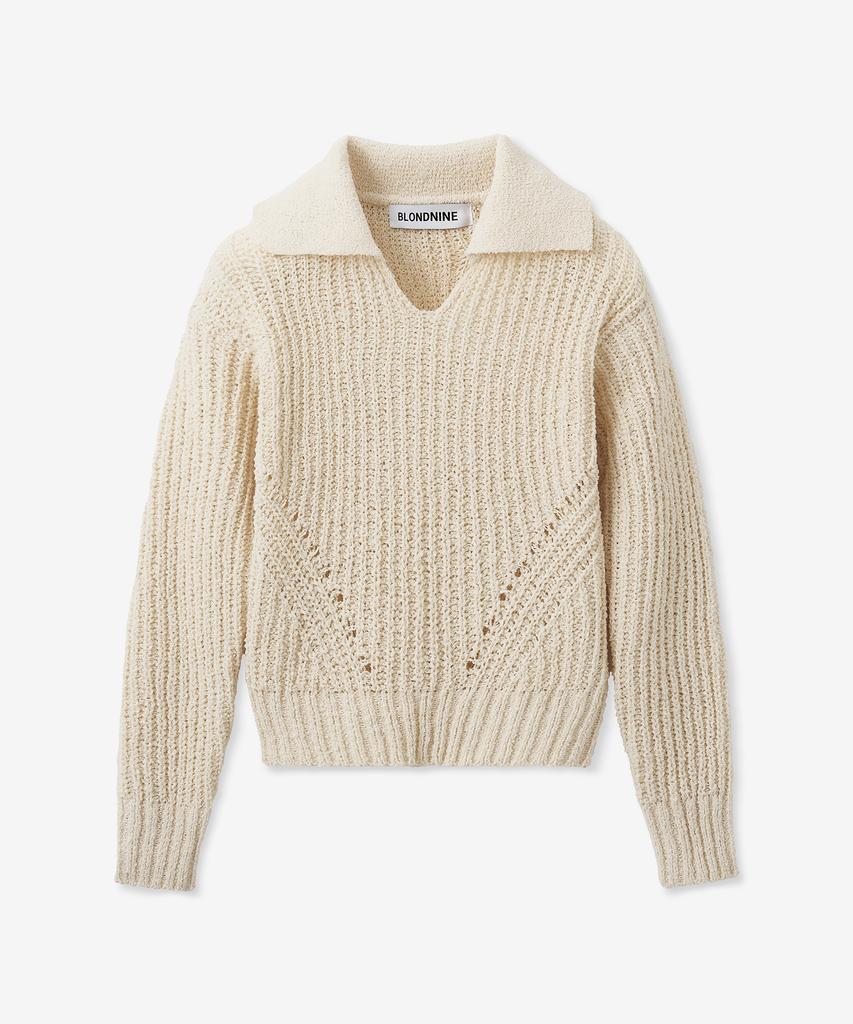 BLOND9 Volume Open Collar Boucle Knit_Ivory