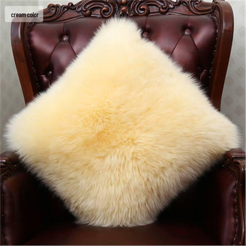 

White Long-Hair Real Fur Wool Cushion with Insert for Sofa or Bedroom 40x40cm