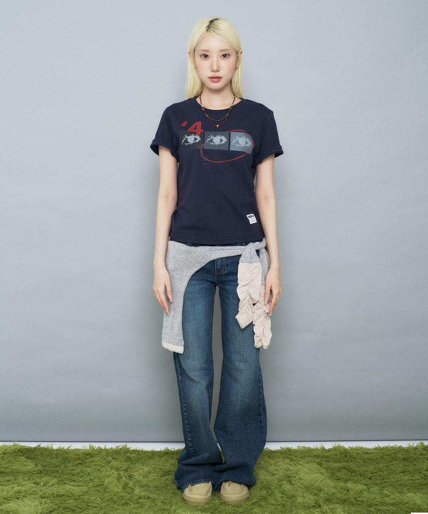 Ssobi 4Our Eye Semi-Crop Short Sleeve T-Shirt [Navy]
