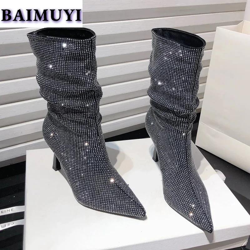 Kristall Spitzschuh High Heels Damen Stiefeletten Sexy Schuhe 2025 Trend Luxus Mode Schnee Chelsea Boots Neue Pumps Mujer Stiefel
