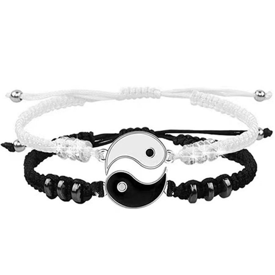 Fashionable Black and White Tai Chi Bagua Couple Braided Two-piece Bracelet Set One Size(16-22CM)