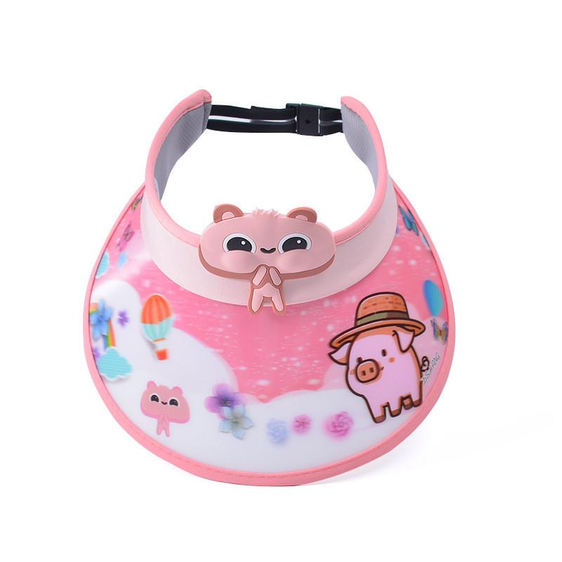 Kids Summer Sun Hat With 3d Cartoon Design And Fan Function For Protection Pink