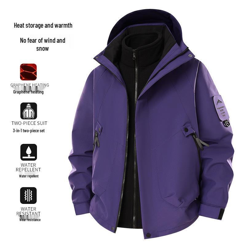 Graphene Black & Gold Lined Two-Piece Windproof Jacket Set for Men & Women - Autumn/Winter Mountaineering & Travel