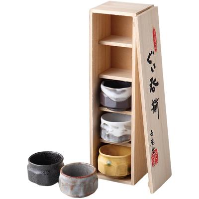 Sake Cup X Handcrafted In Five Mino Ware Made In Japan Ale-net Set, 6.8 H4.8cm, Designs, Porcelain,