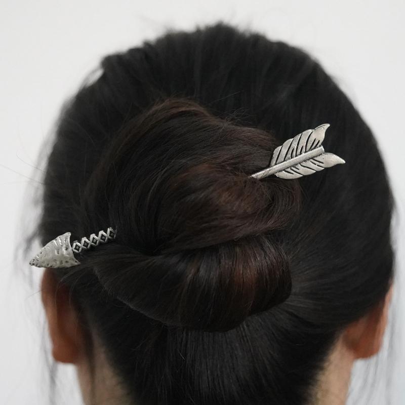 Simple Metal Arrow Hair Sticks Retro Hair Bun Holder Chinese Hair Clip Antique Hair Chopsticks Women Hair Accessories