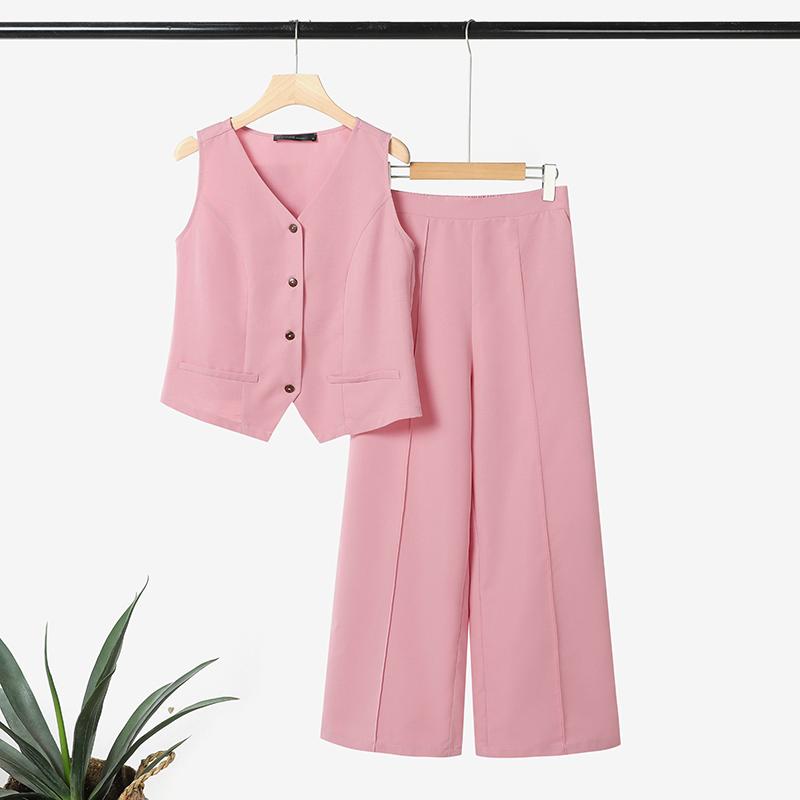 

ZANZEA Женские топы без рукавов и брюки Летние костюмы-двойки 2XL розовый