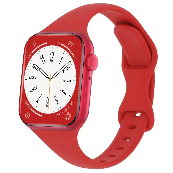 Dünnes Silikonarmband für Apple Watch 40 mm 44 mm 45 mm 41 mm 38 mm 42 mm, einfarbiges Armband für IWatch Serie 1 2 3 4 5 6 SE 7
