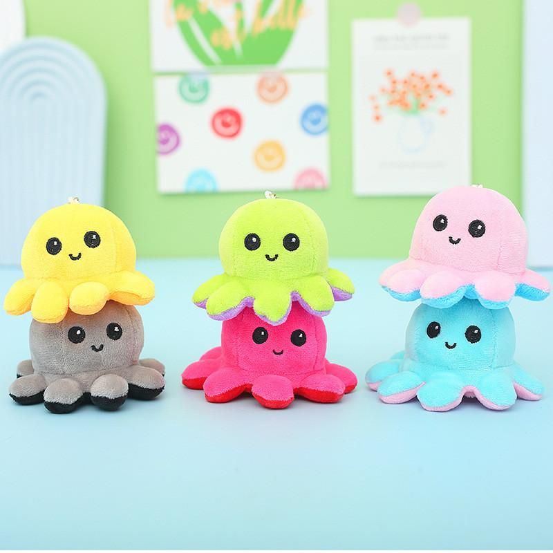 Niedlicher Plüsch Wendbarer Oktopus Schlüsselanhänger Entzückender Stimmungsändernder Tier Taschenanhänger