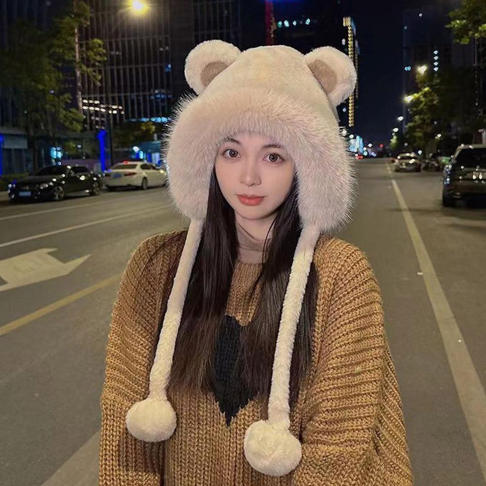 Cute Bear Ears Hat Winter Warm Caps Fashion Korean Style Plush Fisherman Hat Windproof Cold Protection Outdoor Cycling Fishing