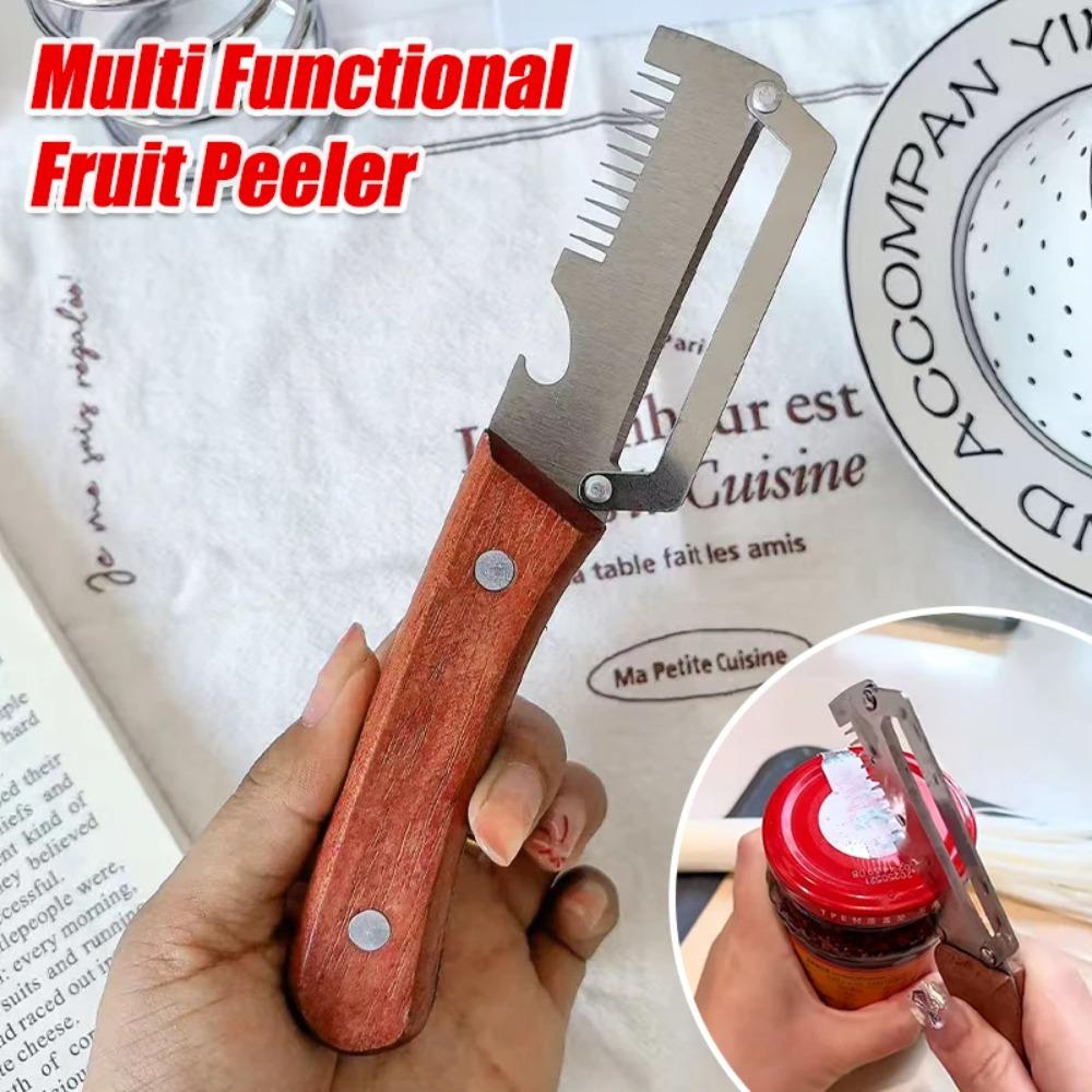 Serrated Peeling Knife Multifunctional Stainless Steel Peeler With Wooden Handle For Fruits Vegetables Shredding or Slicing