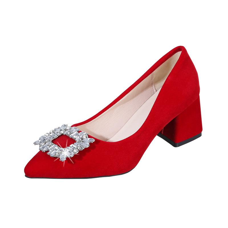 Fashion rhinestone Women's Shoes 2025 luxury woman shoes Square heel High Heels shoes Designer Brand Pumps Pointed toe Comfortable