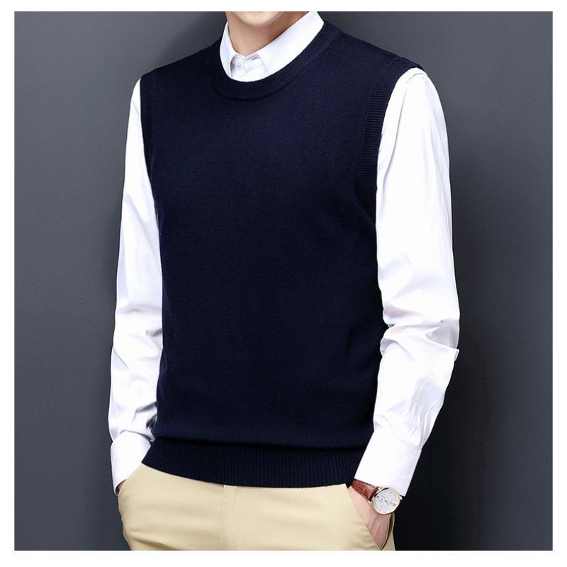 Men S Winter Sleeveless Knit Vest Middle Aged Solid Sweater
