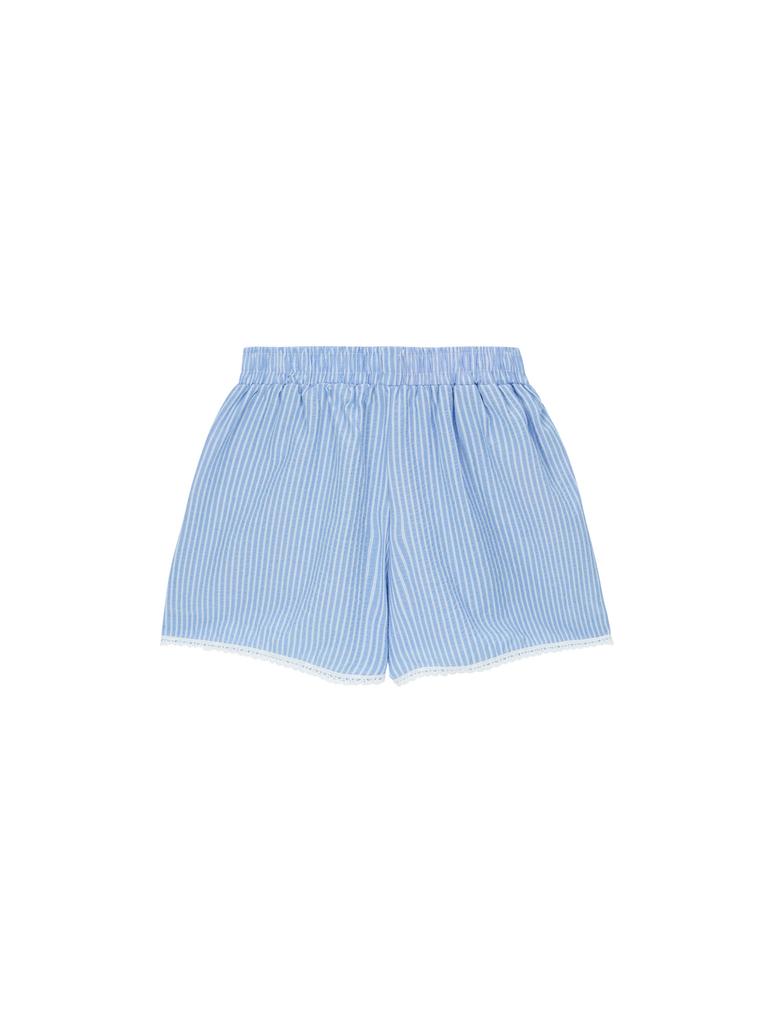 SALAD BAGUNI Lace Hem Seersucker Shorts - Blue