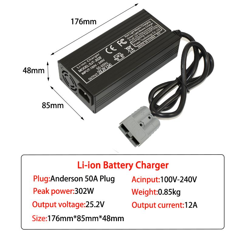 25.2V 10A 12A 28A Charger Smart Aluminum Case for 6S 22.2V Outdoor Li-ion Battery,Battery Pack Charger Built-in cooling fan