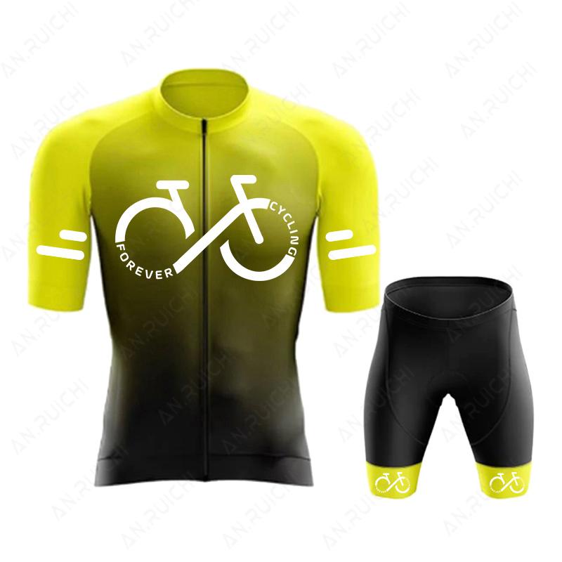 FOREVER CYCLING Series Cycling Jersey Set 2026 Summer Men's Short Sleeve Bicycle Cycling Clothing Gradient Color Mountain Bike Jersey Sportswear Suit