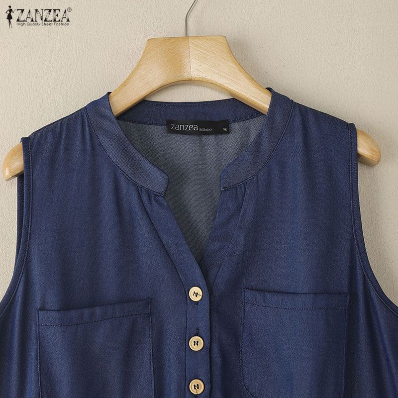 ZANZEA Women Casual V-Neck Summer Sleeveless Lace Splice Tank Tops