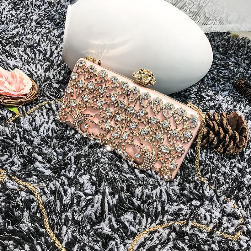 Fashion versatile chain shoulder messenger bag temperament personality diamond-encrusted peacock hand dinner bag new women's bag