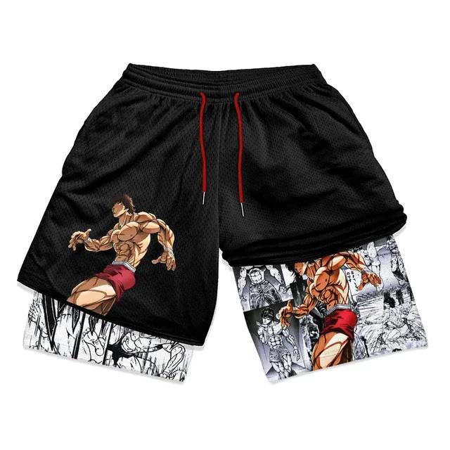 

Baki Grappler Muscle Shorts Pants Double-Layer Boxing Muay Thai Kickboxing Training Japan Cartoon Animation 3D Print Gym Sport Workout Fitness Unisex S