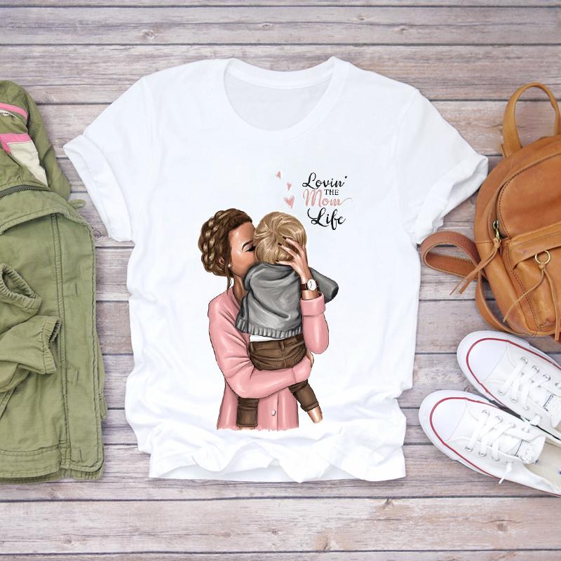 Women Cartoon Momlife Mom Mother Boy Girl Print Mother Lady T Shirts Top T Shirt