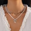 Sweet and cool metal thin chain geometric necklace jewelry for women, personalized multi-layer star-shaped fringed necklace set
