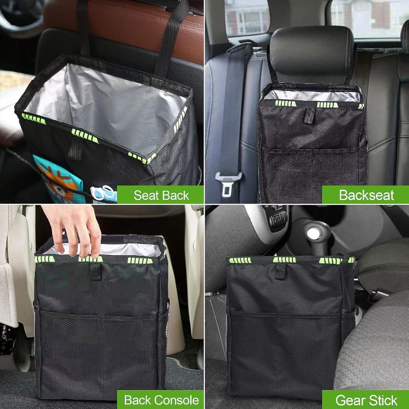 Foldable Car Trash Can With Storage Pockets Waterproof Leakproof Hanging Garbage Bin For Auto Outdoor Camping Organizer