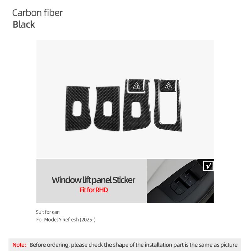 For Tesla 2019- Model 3 Highland Model Y Juniper Carbon Fiber Window Lift Panel Trim Sticker Car Interior Tuning Accessories