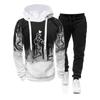 Tuta da uomo casual con cappuccio, set di abbigliamento sportivo da uomo, felpa + pantaloni della tuta, 2 pezzi, tuta, pullover, felpa con cappuccio, moda maschile