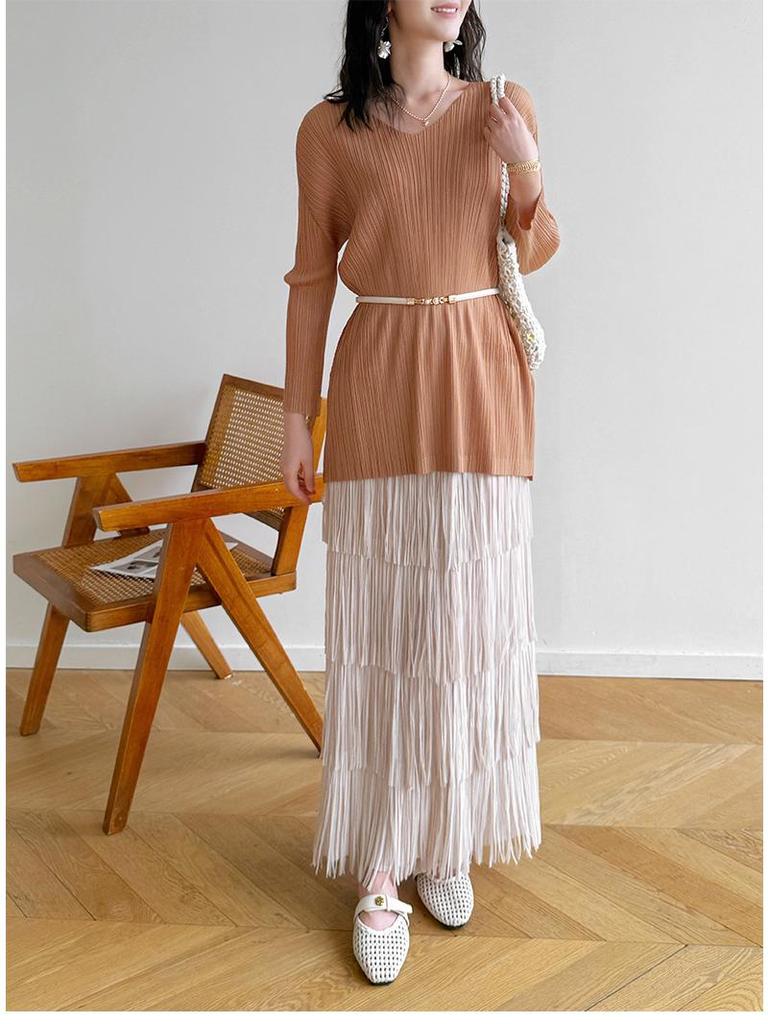 2026 Spring Miyake Pleated High-End Casual Mid-Length Top