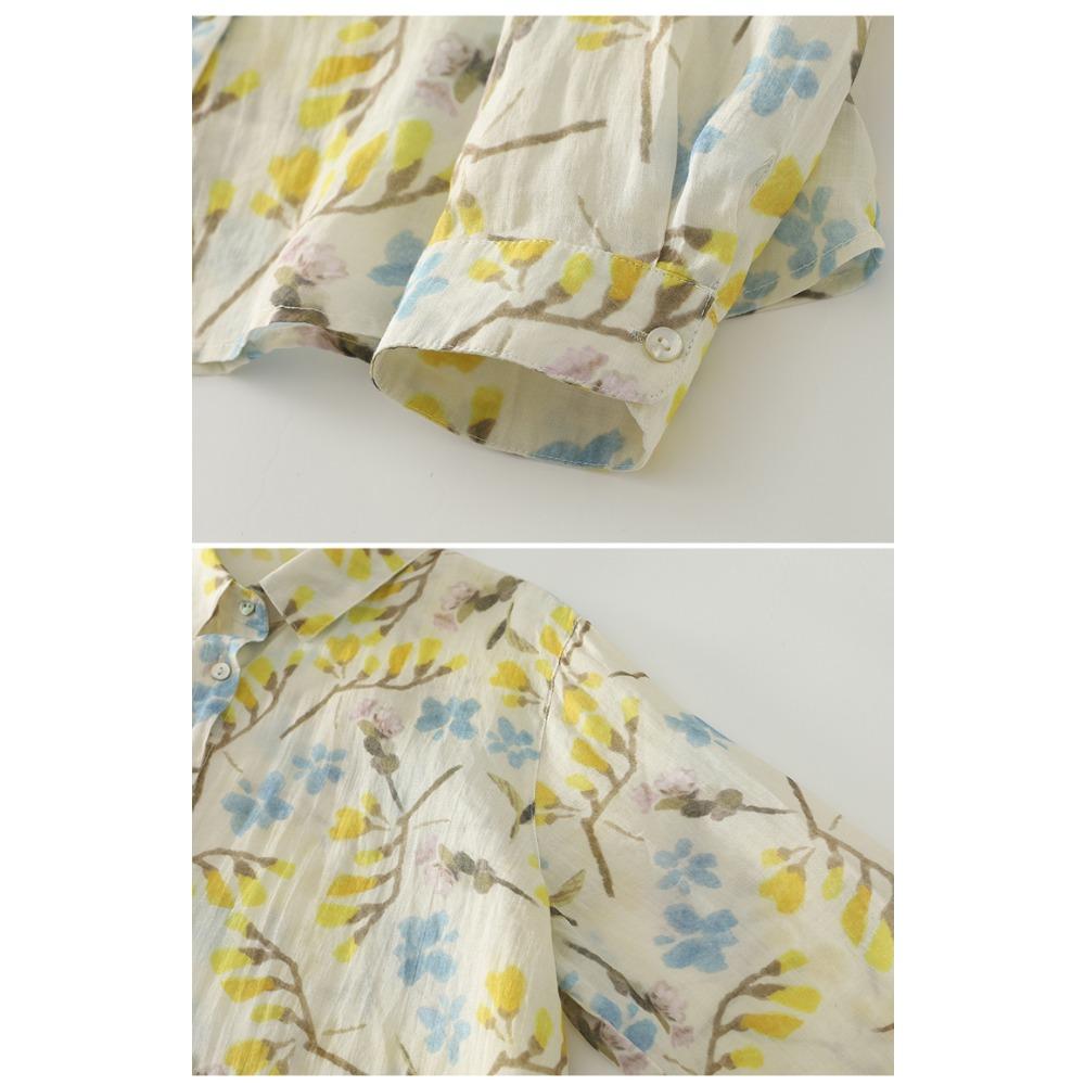 DIMANAF 2025 Blouse Women Long Sleeve Linen Vintage Blouses Shirts Tops Tees Loose Floral Tees