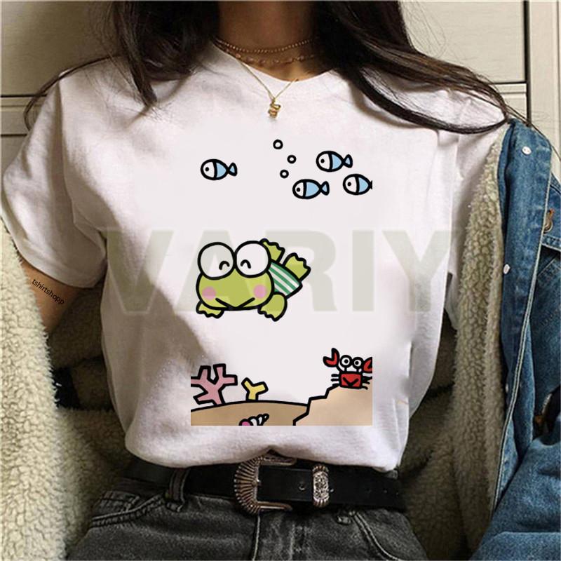 Retro dámské tričko Keroppi Gudetama Dej si koupel Potištěný top Korejské s krátkým rukávem Kulatý výstřih Dámské tričko Vhodné pro denní nošení