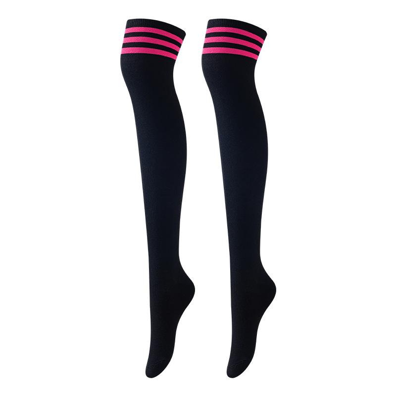 Women's Over-the-Knee Socks with, Black and Rose Red Thigh High Socks for Women