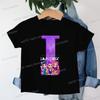 Clothes Child Girl KPop Demon Hunters Letters T-shirt for Children Cartoon Girls Boys Cotton Tee A-Z 26 Alphabet Kids Clothes