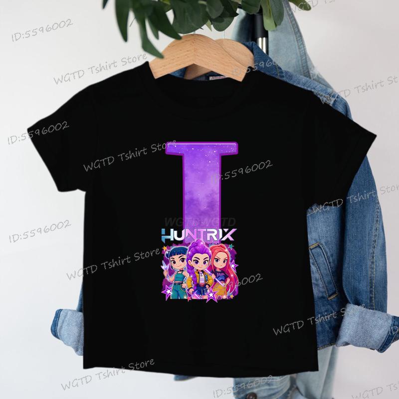 Clothes Child Girl KPop Demon Hunters Letters T-shirt for Children Cartoon Girls Boys Cotton Tee A-Z 26 Alphabet Kids Clothes
