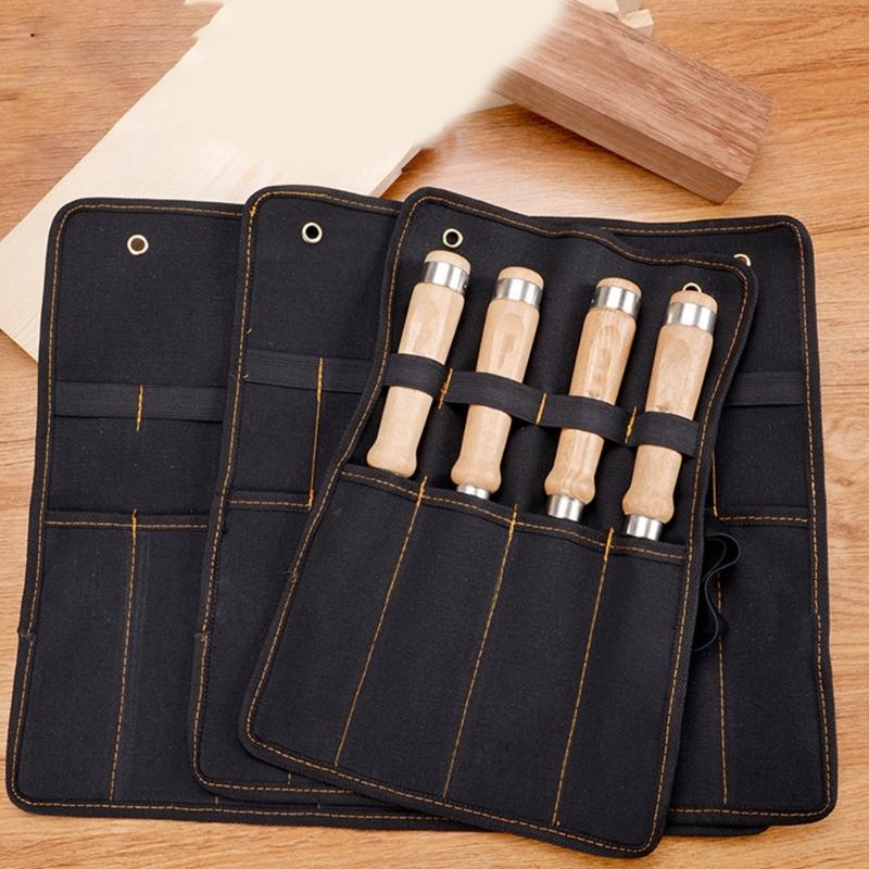 Chisel Carrying Case Organizer Canvas Wrench Pouch For Cutter Hammer Gouges Carpenter Pocket Tool Roll Holder
