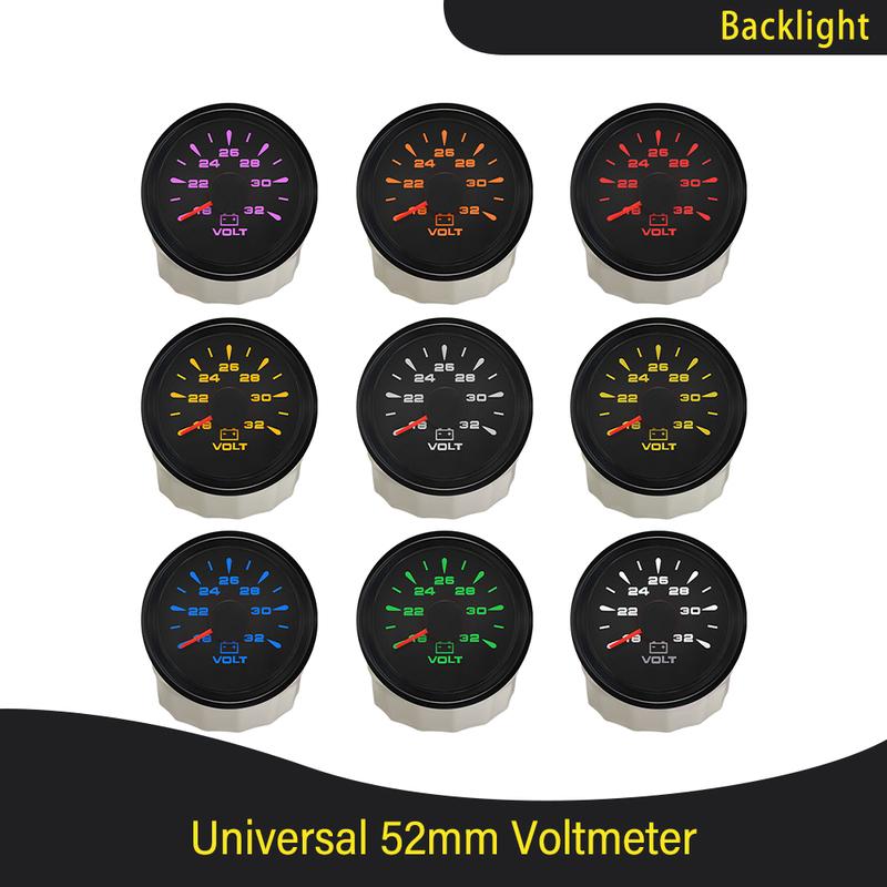 Boat Truck Universal 52mm 8-16V 18-32V Voltmeter Voltage Volt Gauge with 8 Colors Backlight for Motorcycle Vehicle Car