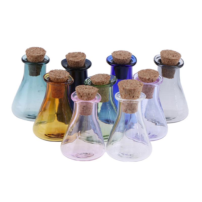 2Pcs Mini Glass Color Bottle Wishing Bottle Tiny Jars Vials Mini Storage Bottle
