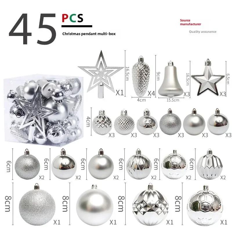 Hot 45PCS 4/6/8CM Tree Top Star Christmas Ball Christmas Tree Pendant Set Pack 2025 New Year Navidad Gifts Christmas Decoration