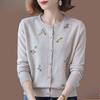 Autumn Winter Women's Wool Cardigan Round Neck Embroidered Knitted Jacket Cardigan Top