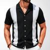 V Neck Shirts Short for Men Sleeve Button Down Polo Shirt Summer Beach Knitted Casual Shirt Tops Men's Breathable Lightweight Vacation Vintage Shirts