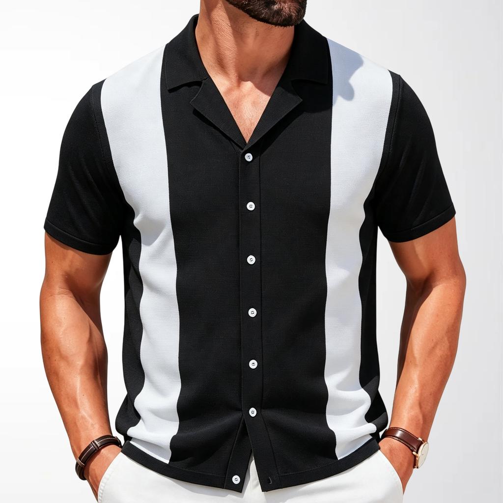 V Neck Shirts Short for Men Sleeve Button Down Polo Shirt Summer Beach Knitted Casual Shirt Tops Men's Breathable Lightweight Vacation Vintage Shirts