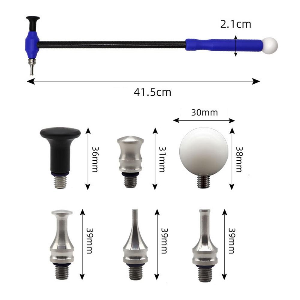 Werkzeugsatz zur Ausbeulreparatur, 7-teiliges lackfreies Ausbeulwerkzeug, Kohlefaserhammer mit 6 Ersatzspitzen