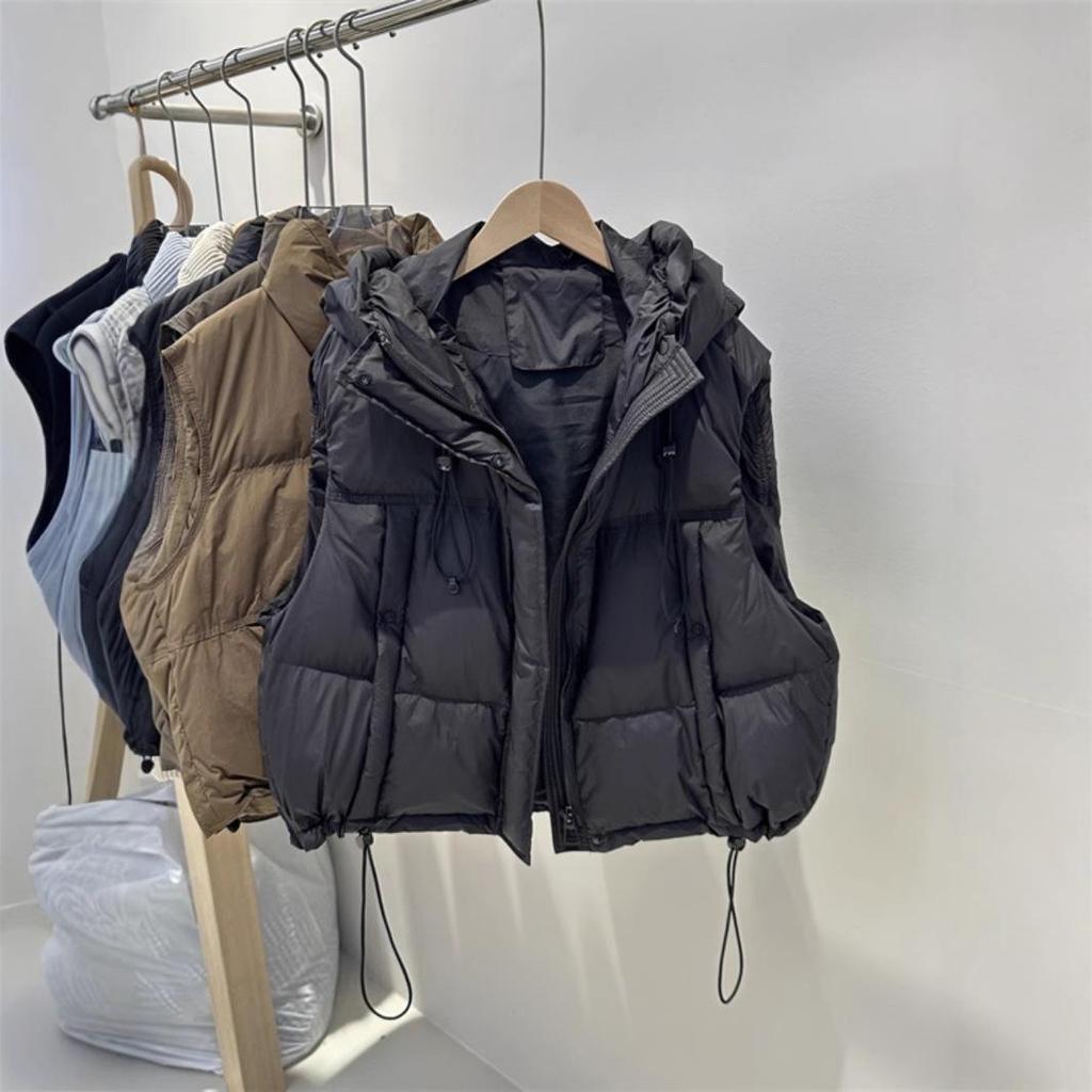 2024 Autumn/Winter Korean-Style Women's Hooded White Duck Down Casual Vest