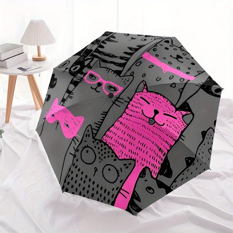 1pc Cat Pattern Automatic Open/close Umbrella, 8-Rib Sturdy Structure, Portable Travel Umbrella, Parties, Everyday Use, Outdoor Accessory, A